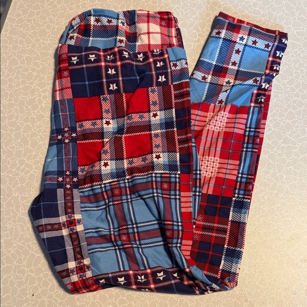 LuLaRoe Red and Blue Plaid Leggings